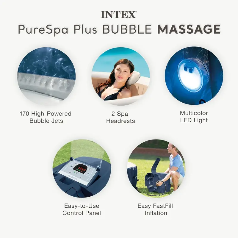 Nadmuchiwane jacuzzi Intex PureSpa Plus dla 6 osób — energooszczędna wanna z hydromasażem i izolowaną pokrywą