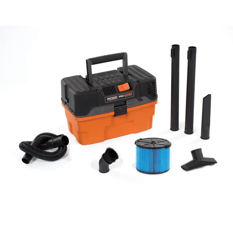 Odkurzacz RIDGID ProPack o pojemności 4,5 galona i maksymalnej pojemności 5,0 l z filtrem przeciwpyłowym, blokowanym, rozciągliwym wężem i akcesoriami WD4522
