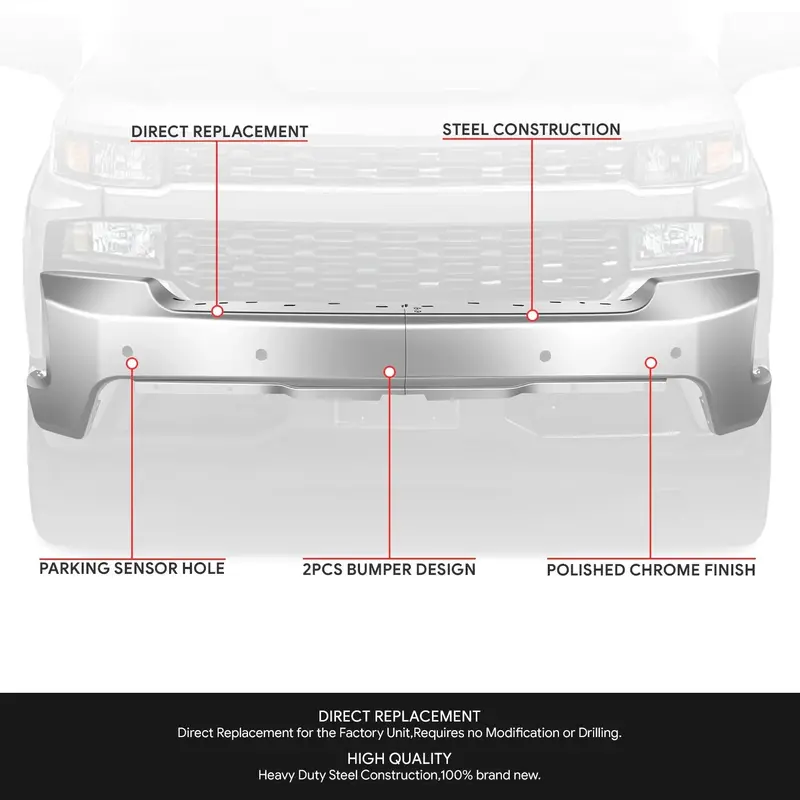 Modułowy zderzak przedni do Chevroleta Silverado 1500 (2019-2021) i edycji limitowanej (2022) – z otworami montażowymi na czujniki parkowania