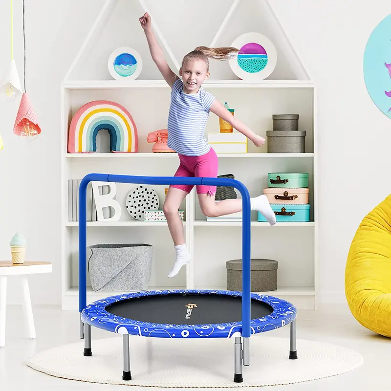 Składana trampolina dla dzieci o długości 91 cm (36 cali) – z wbudowanym uchwytem, ​​matą bezpieczeństwa i kompaktową poduszką do skakania.