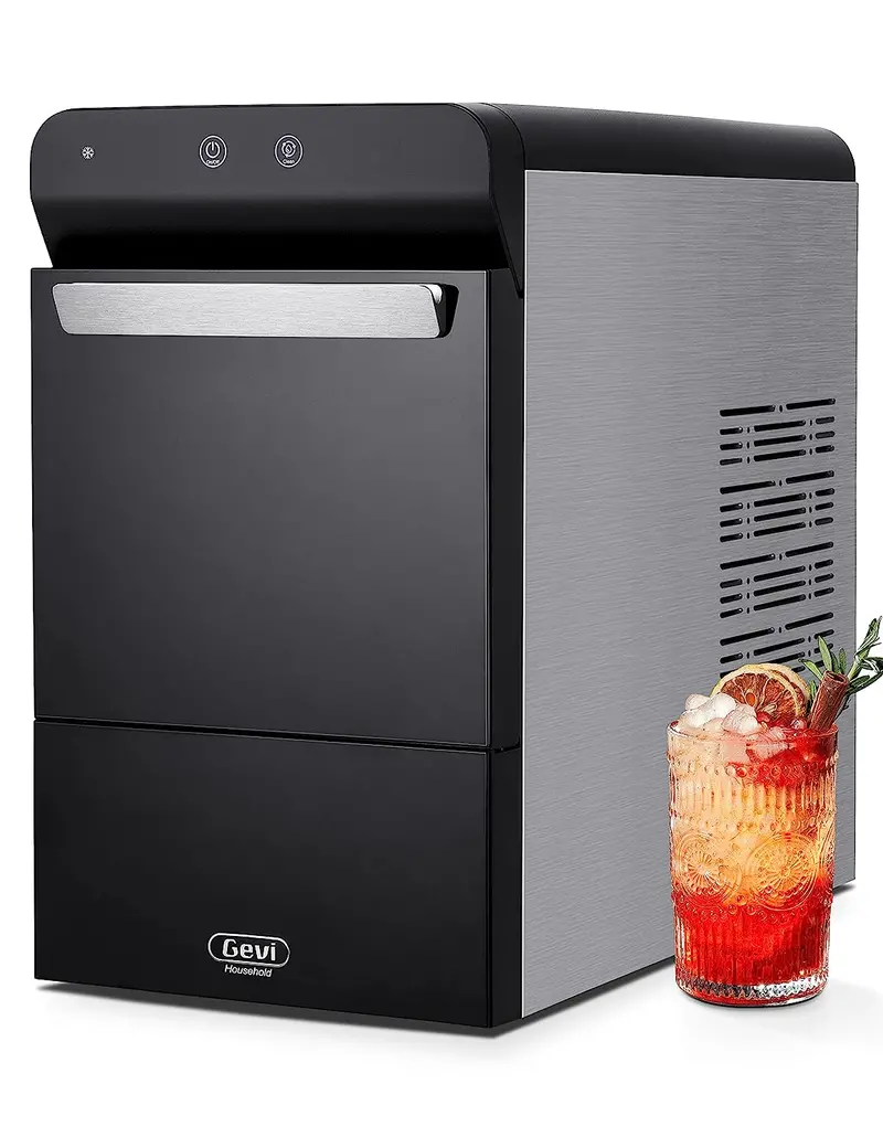 Maszyna do lodów Nugget Ice Cream Maker V2.0 ze stali nierdzewnej – samoczyszczący dozownik kruszonego lodu z otwartym otworem do napełniania.