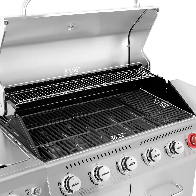 Wysokiej jakości grill gazowy propan-butan ze stali nierdzewnej z 6 palnikami – grill zewnętrzny o mocy 74 000 BTU z palnikiem i palnikami bocznymi