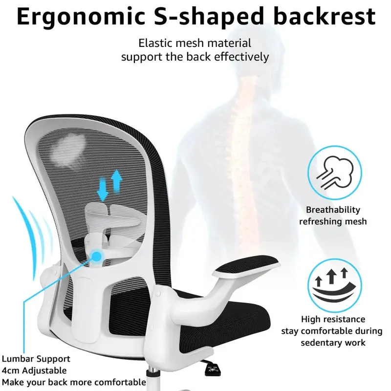 Ergonomiczny, regulowany fotel biurowy Silybon – składane podłokietniki i regulacja wysokości