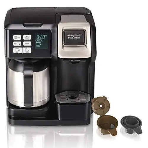 Ekspres do kawy termiczny Hamilton Beach FlexBrew – podwójny system parzenia na kapsułki K-Cup lub kawę mieloną, programowalny timer, czarny i ze stali nierdzewnej