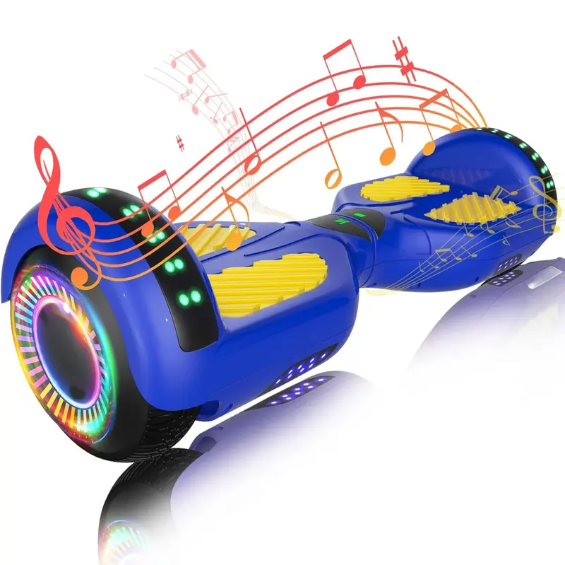 Inteligentny hoverboard z dwoma silnikami o mocy 250 W, sterowaniem za pomocą aplikacji Bluetooth i oświetleniem LED RGB.