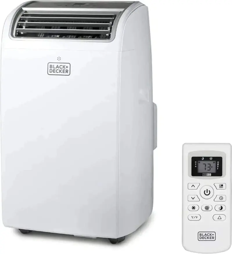 Klimatyzator przenośny BLACK+DECKER o mocy 14 000 BTU – chłodzi do 700 stóp kwadratowych (ok. 65 m²), zawiera pilota zdalnego sterowania