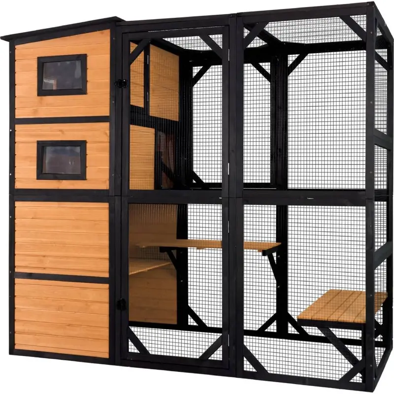 Aivituvin 4-poziomowy wybieg dla kotów na zewnątrz, odporny na warunki atmosferyczne – 178 cm wysokości x 196 cm długości, ogrodzony teren do zabawy na świeżym powietrzu