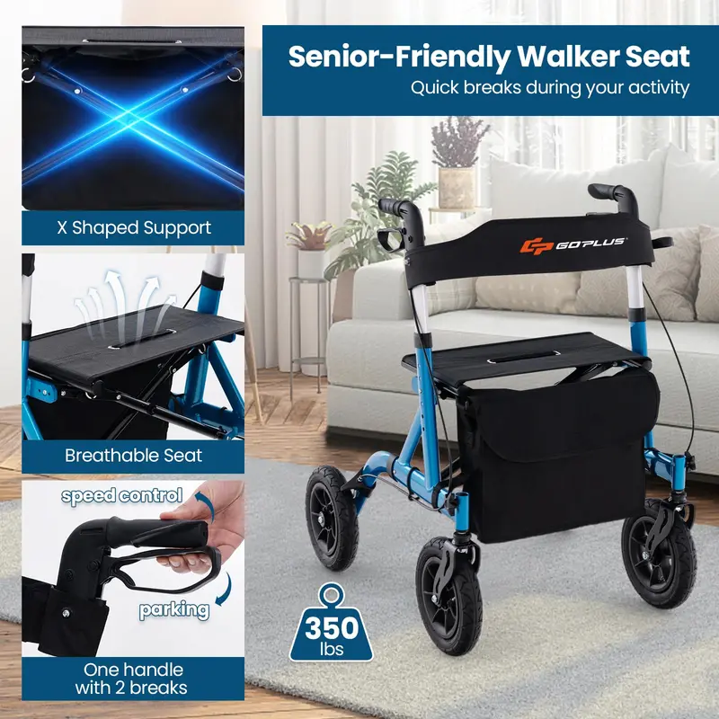 Chodzik z siedziskiem, oparciem i hamulcami dla osób starszych