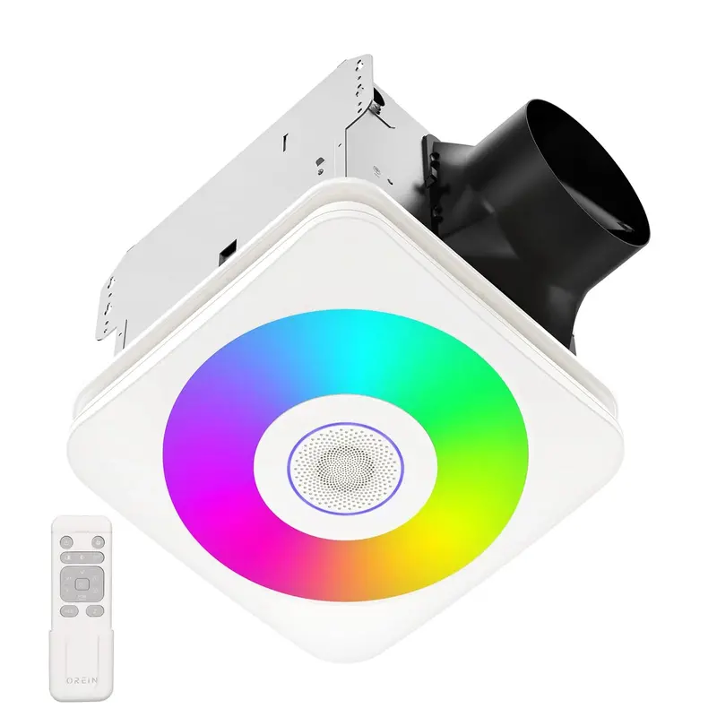 Wentylator wyciągowy łazienkowy ORiN Bluetooth z oświetleniem LED 3CCT i głośnikiem, 110/160 CFM, cicha praca