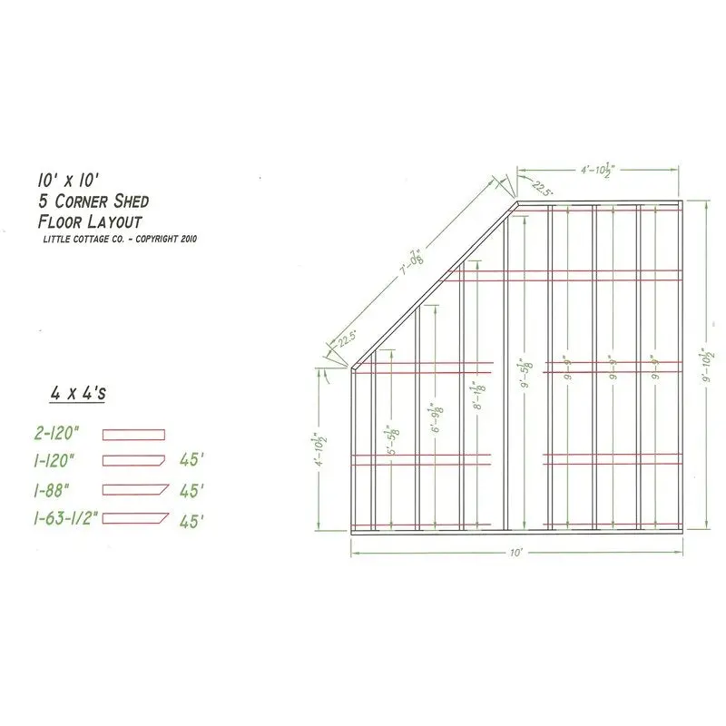 Drewniana szopa w stylu kolonialnym, 3 x 3 metry, z dachem łupkowym.
