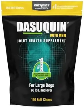 Nutramax Dasuquin z MSM dla dużych psów – suplement na stawy z glukozaminą, chondroityną, ASU, boswellią i zieloną herbatą – 150 miękkich przysmaków
