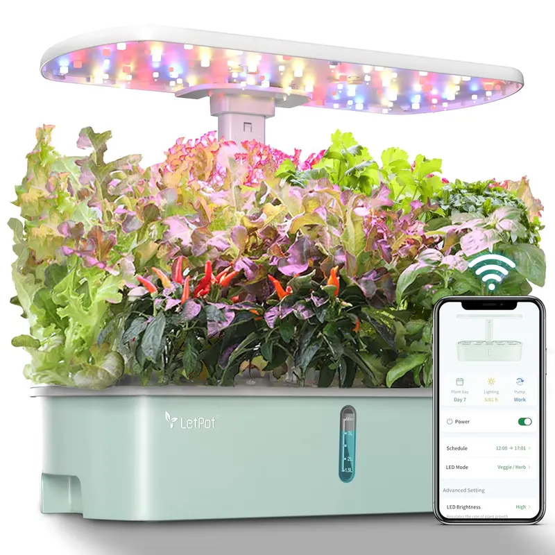 Zestaw do uprawy hydroponicznej Full Spectrum Smart – ogród wewnętrzny na 12 doniczek z lampą 24 W, Wi-Fi i obsługą aplikacji