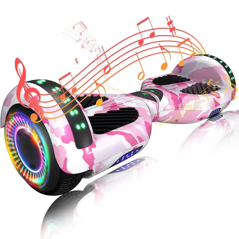 Inteligentny hoverboard z dwoma silnikami o mocy 250 W, sterowaniem za pomocą aplikacji Bluetooth i oświetleniem LED RGB.