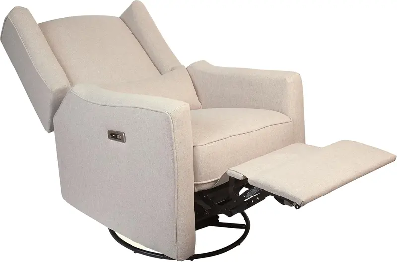 Pedic Contour obrotowy fotel bujany – zasilany elektrycznie przez USB fotel do karmienia z odporną na plamy tkaniną w kolorze piaskowym