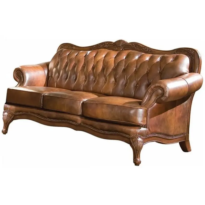 Skórzana sofa pikowana Kingfisher Lane z zaokrąglonymi podłokietnikami, ciepły brąz