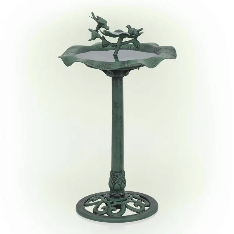 Alpine Corporation Lotus Bird Bath Garden Statue, wysokość 84 cm, kolor zielony TEC108
