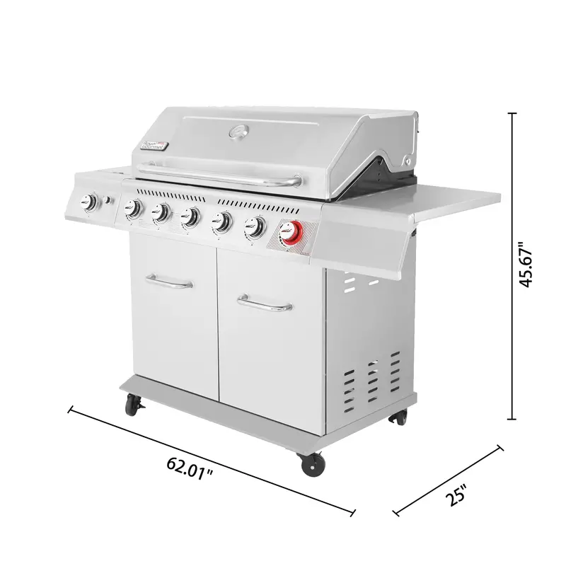 Wysokiej jakości grill gazowy propan-butan ze stali nierdzewnej z 6 palnikami – grill zewnętrzny o mocy 74 000 BTU z palnikiem i palnikami bocznymi