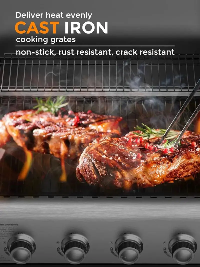 Grill gazowy propan-butan z 4 palnikami – Stacja do grillowania na zewnątrz o mocy 44 000 BTU