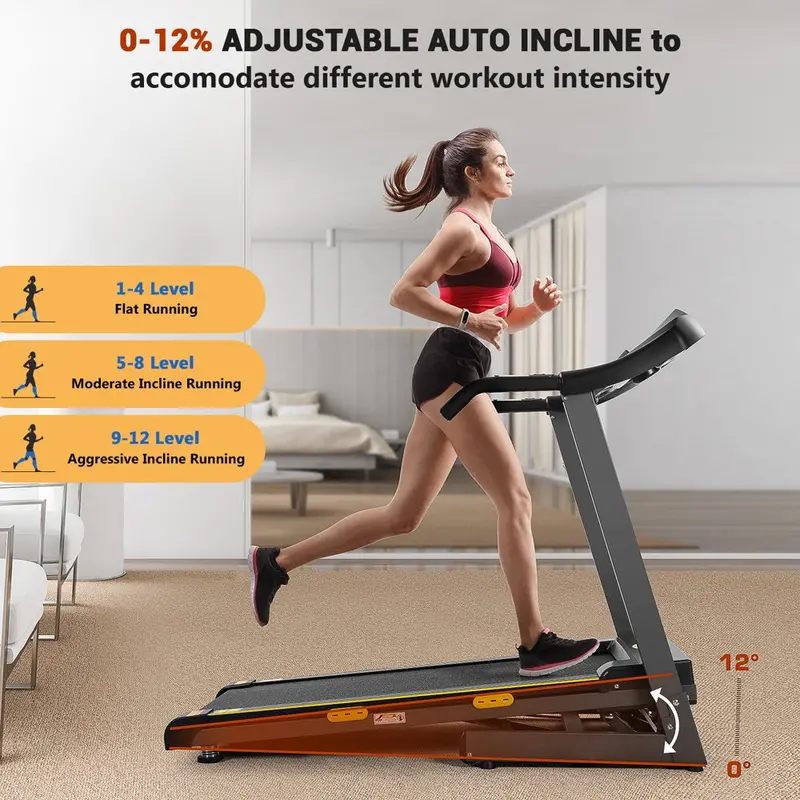 Bieżnia składana MARNUR 2,5 KM, automatyczne nachylenie 12%, maks. obciążenie 100 kg, prędkość 0,8-13,7 km/h, ekran LCD, sprzęt do ćwiczeń domowych