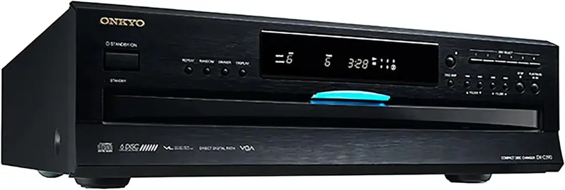 Zmieniarka CD Onkyo DXC390 na 6 płyt – stylowe, czarne urządzenie audio z funkcją automatycznego odtwarzania